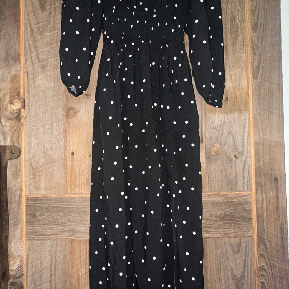 GAP Black and White Polka Dot Long Sleeve Dress